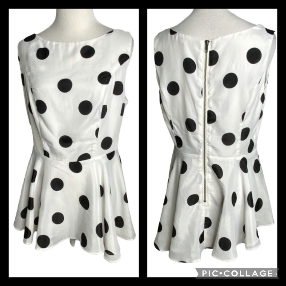Gibson Latimer Black/White Polka Dot Peplum Top 8